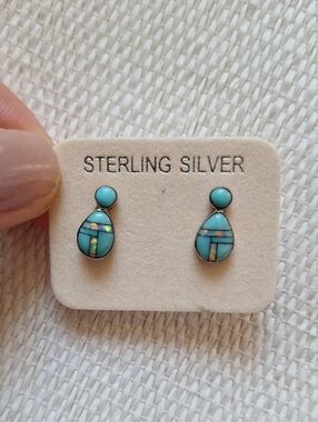 Handmade Artisan Sterling Silver Turquoise Teardrop Earrings New Never Worn